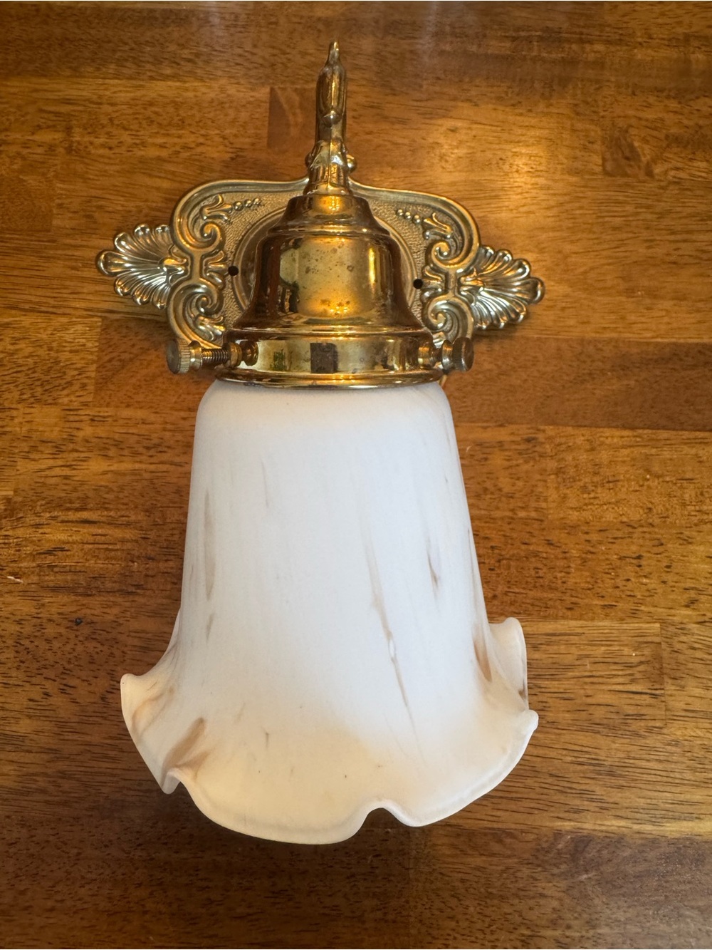Vintage Brass Wall Sconce with Frosted Swirl Glass Shade